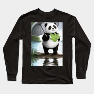 Panda with Leaf Umbrella Long Sleeve T-Shirt